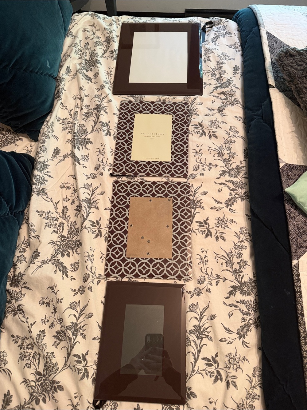 Pottery Barn Brown and Blue mix of pattern/solid glass frame set- Cadre